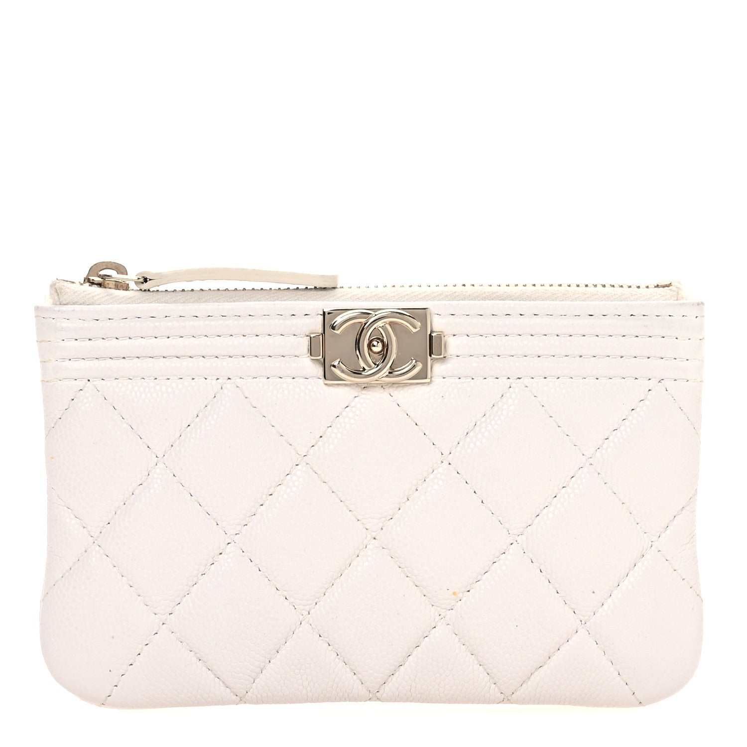 Chanel Caviar Quilted Zipped Boy Pouch White 1 of 8