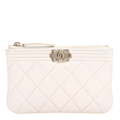 Chanel Caviar Quilted Zipped Boy Pouch White 1 of 8