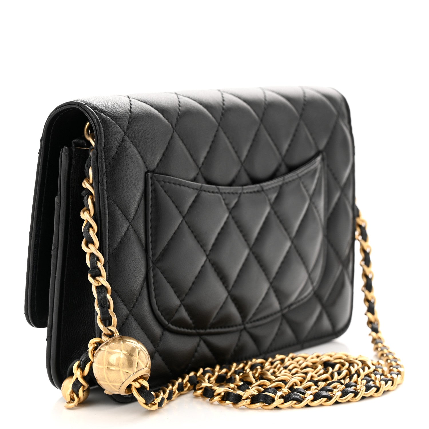 Chanel Lambskin Quilted Pearl Crush Wallet On Chain WOC Black 3 of 12