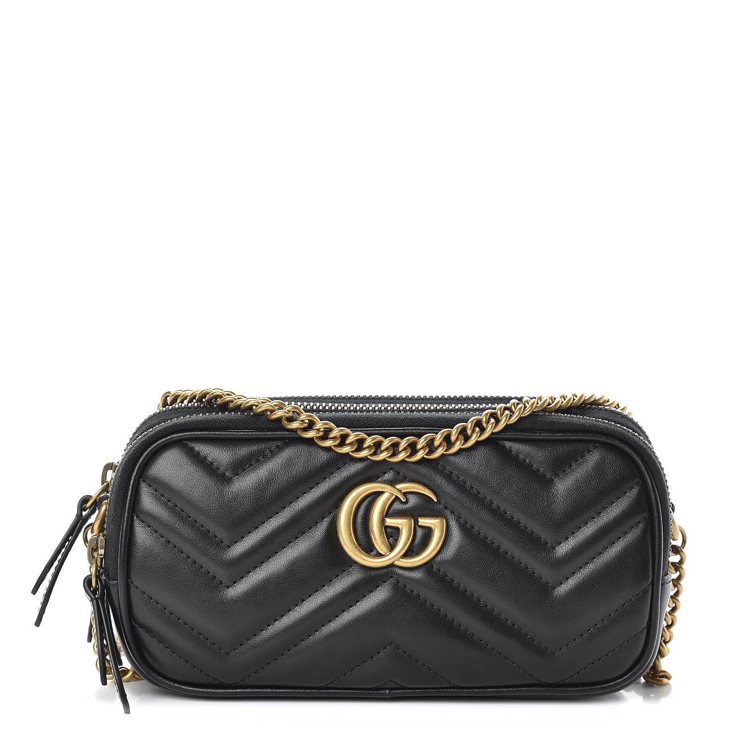 Gucci Calfskin Matelasse Mini GG Marmont Chain Crossbody Bag Black 1 of 12