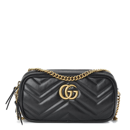 Gucci Calfskin Matelasse Mini GG Marmont Chain Crossbody Bag Black 1 of 12