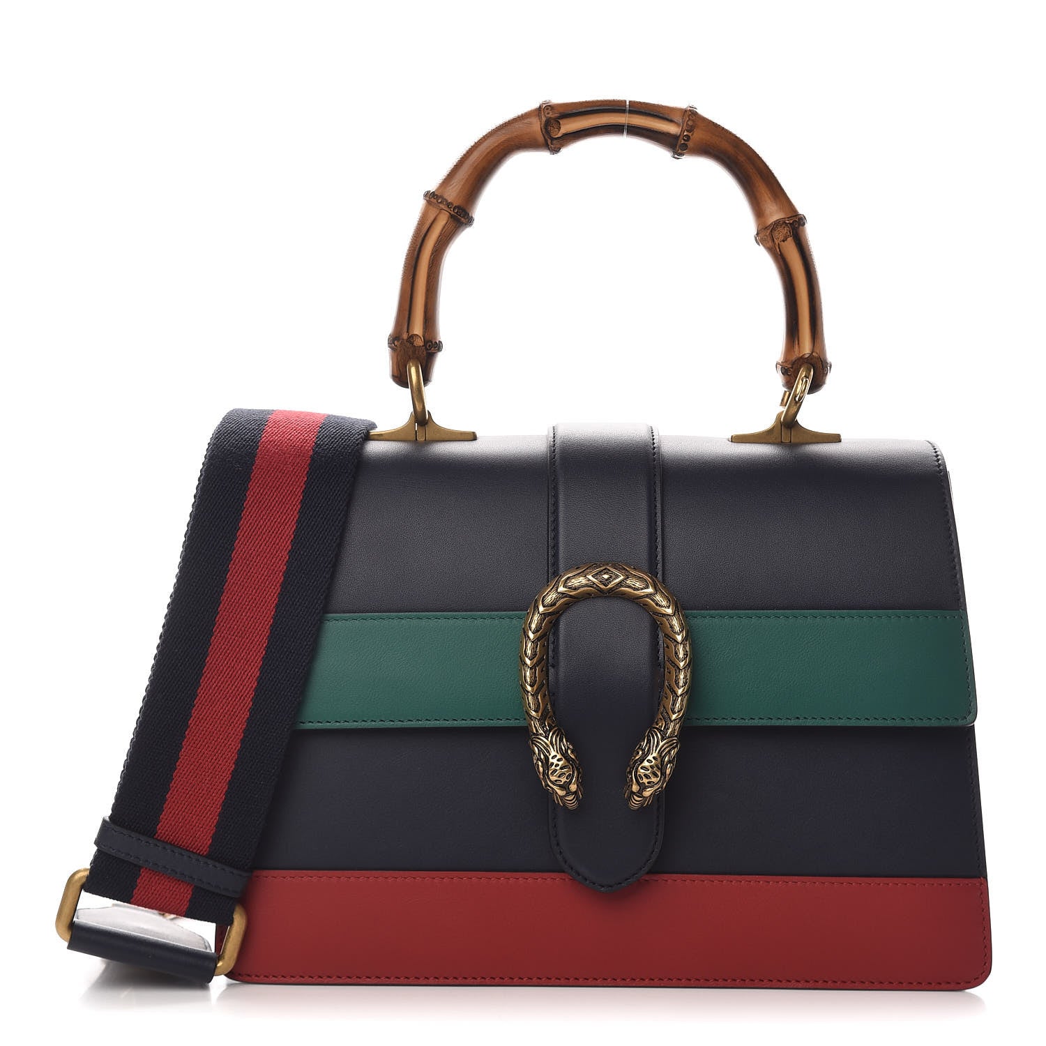 Gucci Moon Calfskin Bamboo Web Medium Dionysus Top Handle Bag Blue Emerald Hibiscus Red 1 of 10