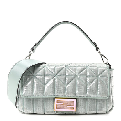 Fendi Sequin Paillettes Nappa Baguette Light Blue 3 of 11