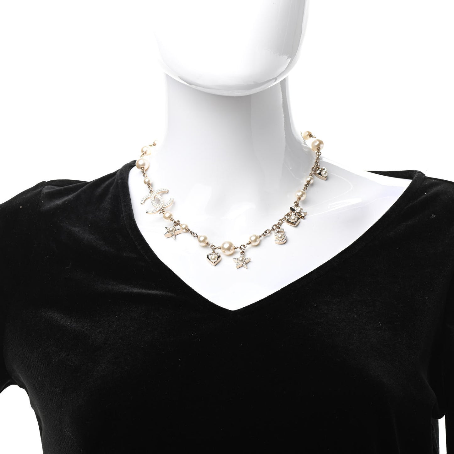 Crystal Pearl Star CC Short Necklace Silver