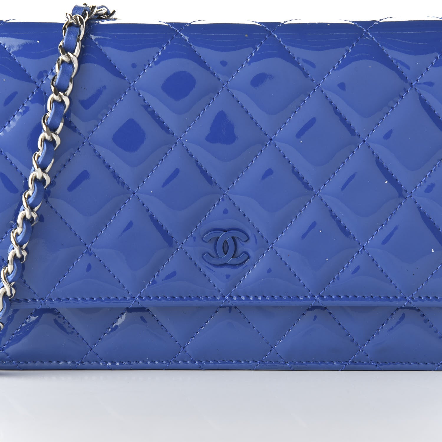 Chanel Patent Quilted Wallet On Chain WOC Blue 10 of 12