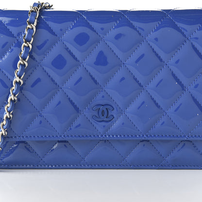 Chanel Patent Quilted Wallet On Chain WOC Blue 10 of 12