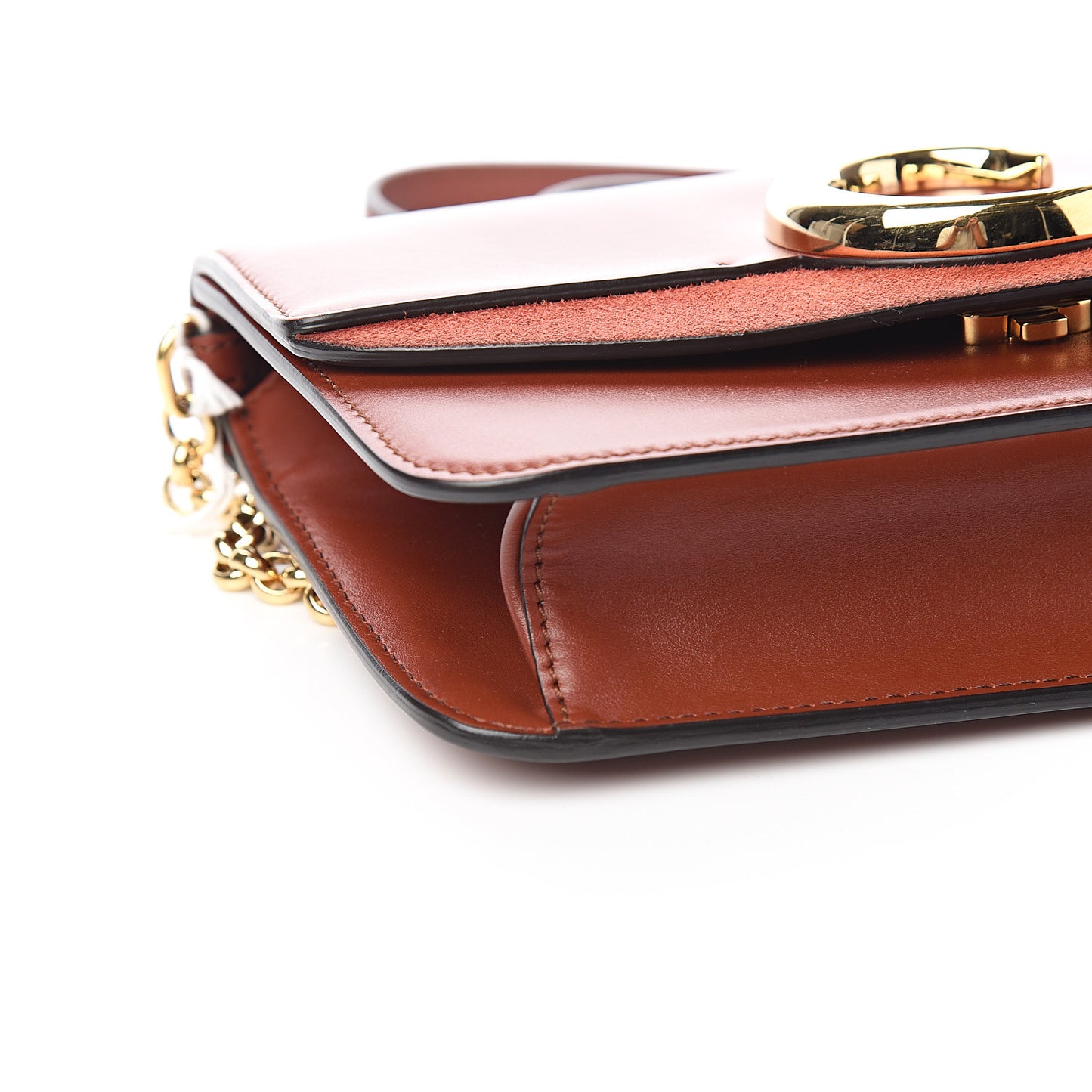 Calfskin Suede C Clutch With Chain Sepia Brown