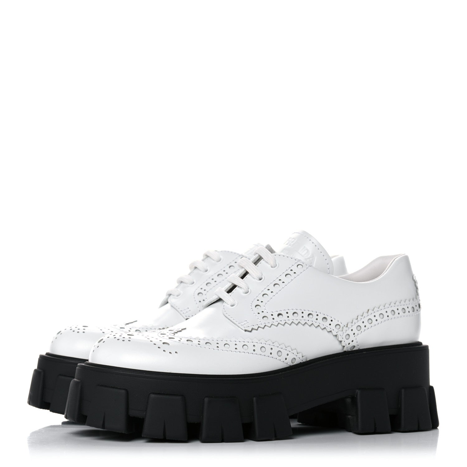 Prada Spazzolato Rois Brogue Monolith 55mm Derby Loafers 37.5 White 3 of 11