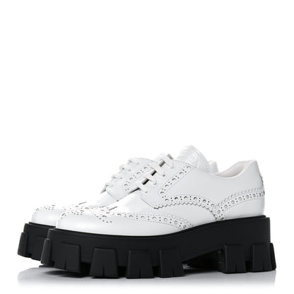 Prada Spazzolato Rois Brogue Monolith 55mm Derby Loafers 37.5 White 3 of 11
