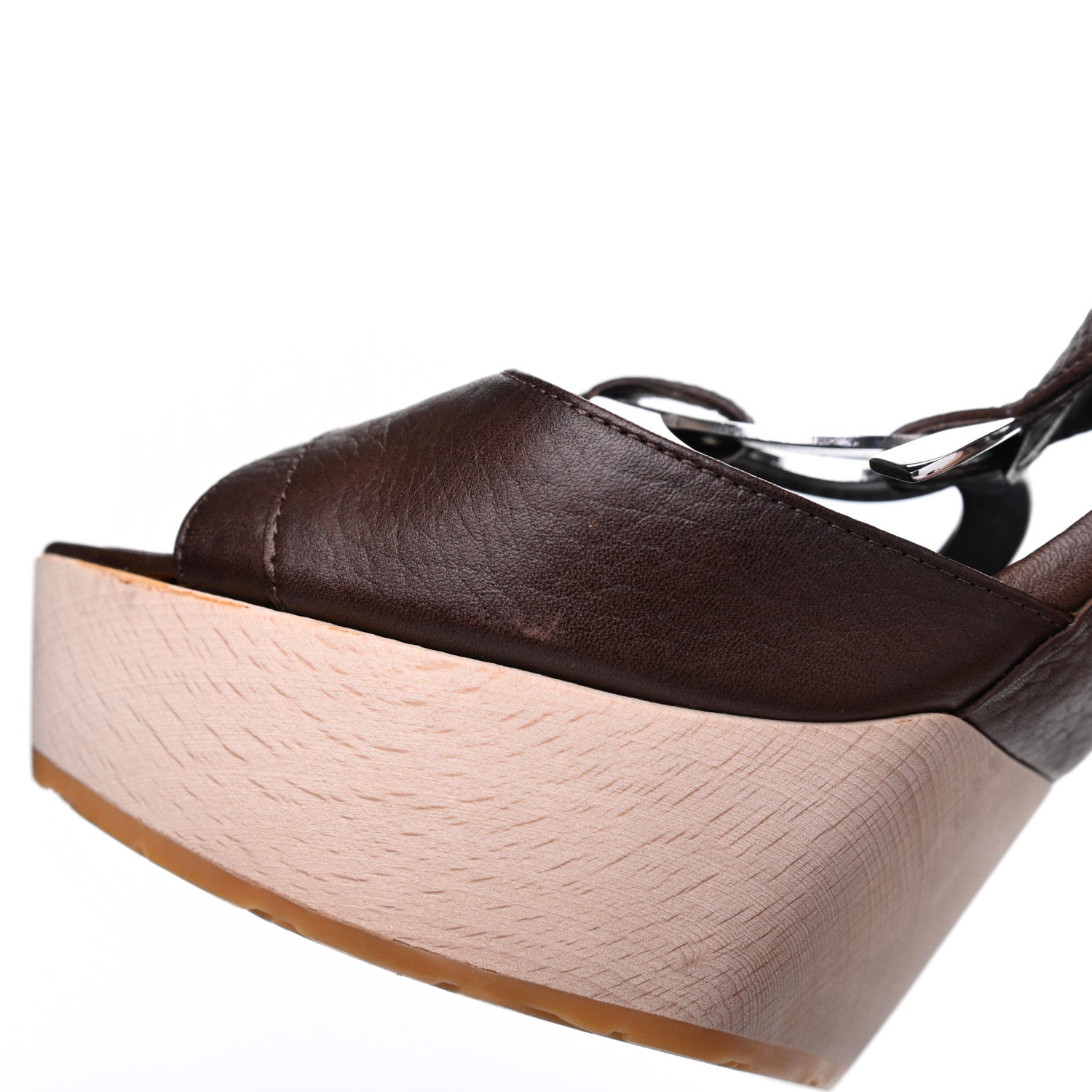 Chanel Calfskin Wooden CC Sandals 38 Dark Brown 9 of 17