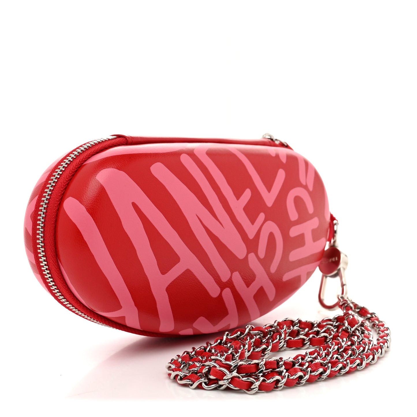 Lambskin Printed Coco Neige Glasses Case with Chain Pink