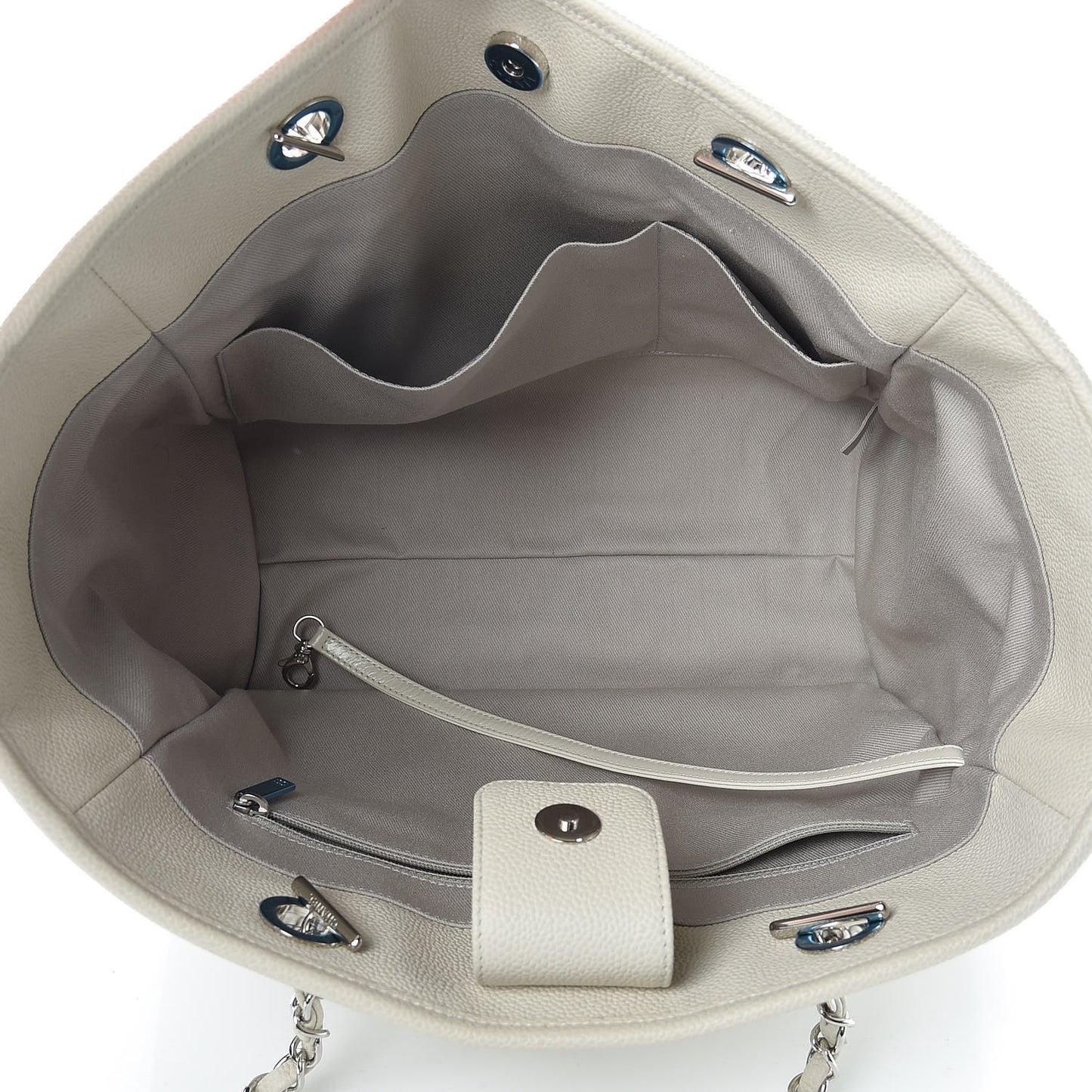 Glazed Calfskin Small Deauville Tote Ecru