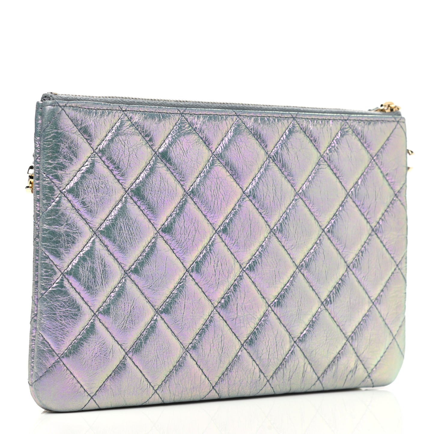 Iridescent Crumpled Calfskin Trio Cosmetic Case Blue Pink Ivory