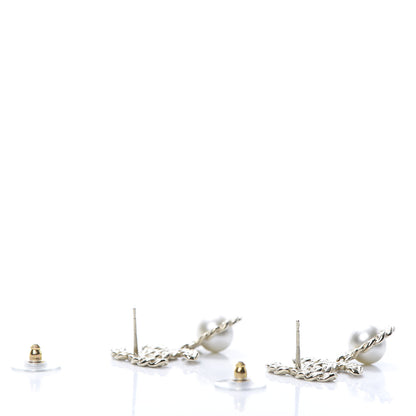 Chanel Crystal Pearl Pearls Coronation CC Drop Earrings Gold 3 of 5