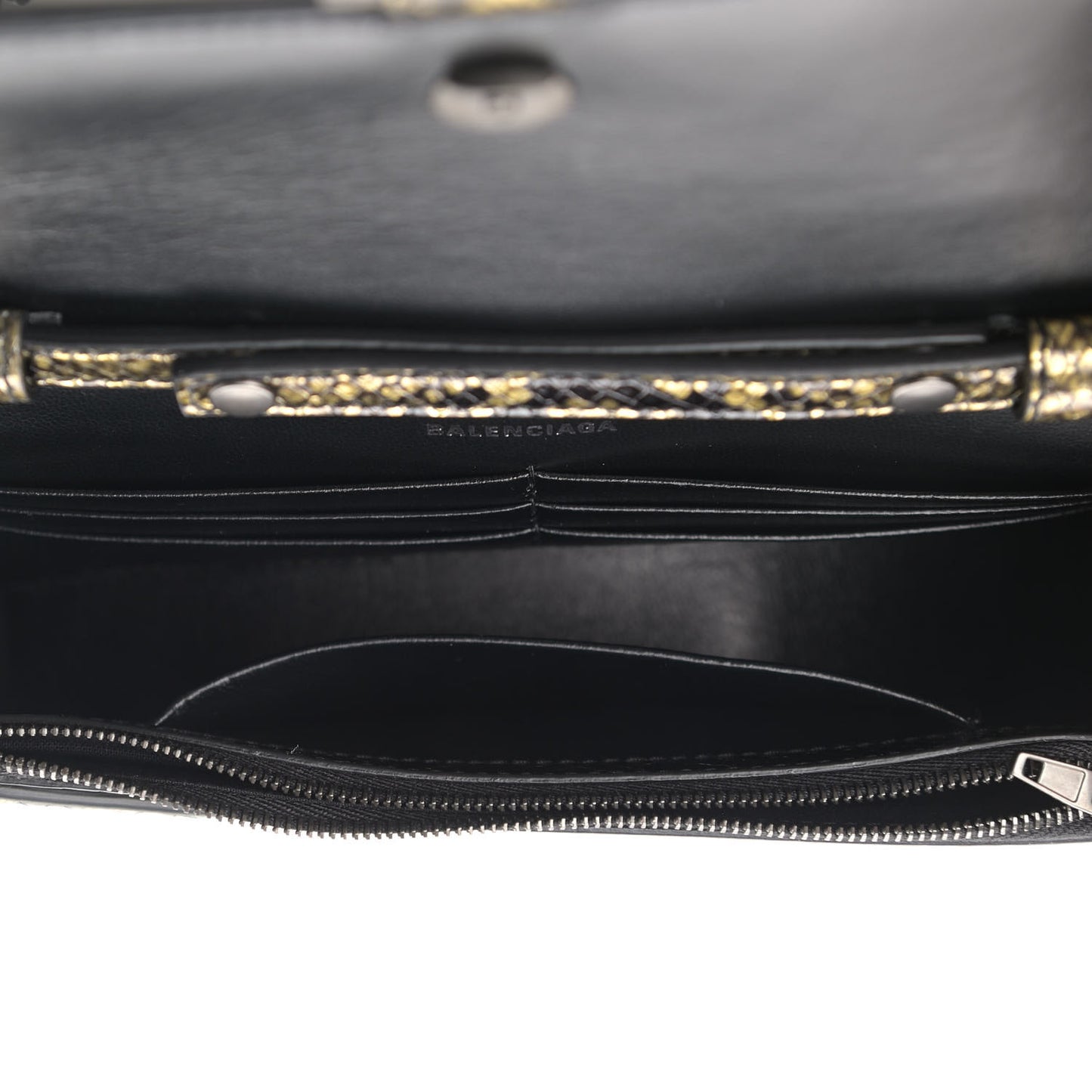 Metallic Calfskin Snake Effect Hourglass Chain Bag Gold Black