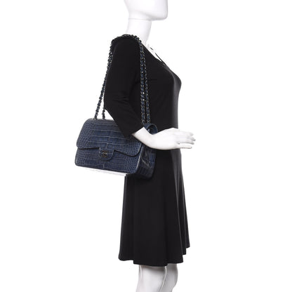 Chanel Alligator Jumbo Double Flap Blue 2 of 13
