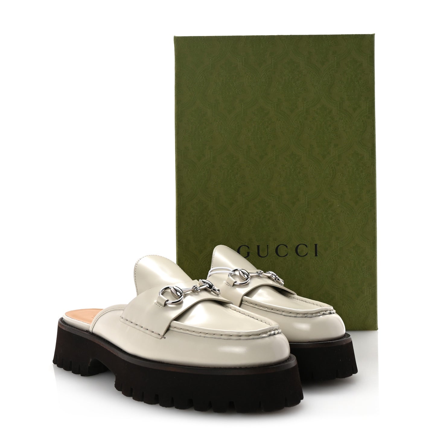 Cordovan Lux Horsebit Platform Mules 41 Mystic White