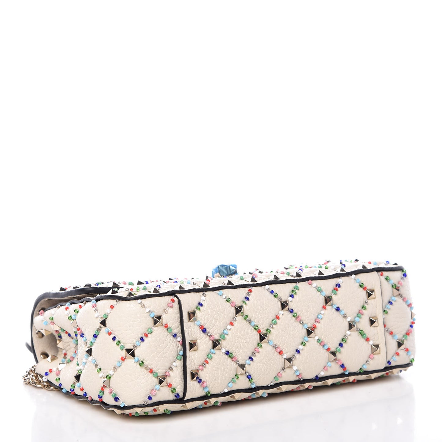 Grained Calfskin Beaded Small Rockstud Spike Shoulder Bag Multicolor