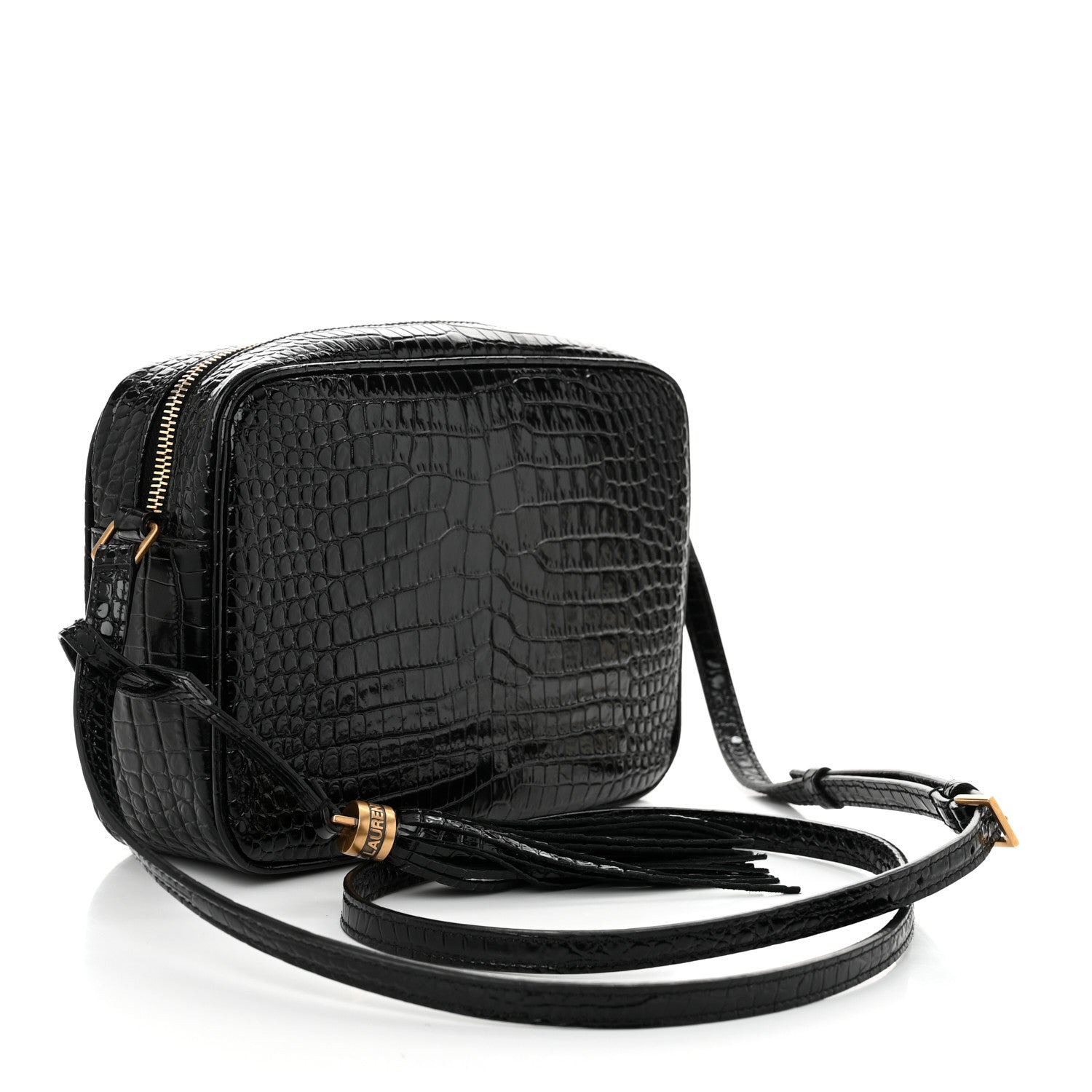 Saint Laurent Patent Calfskin Crocodile Embossed Monogram Lou Camera Bag Black 3 of 11