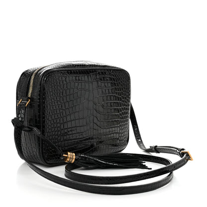 Saint Laurent Patent Calfskin Crocodile Embossed Monogram Lou Camera Bag Black 3 of 11