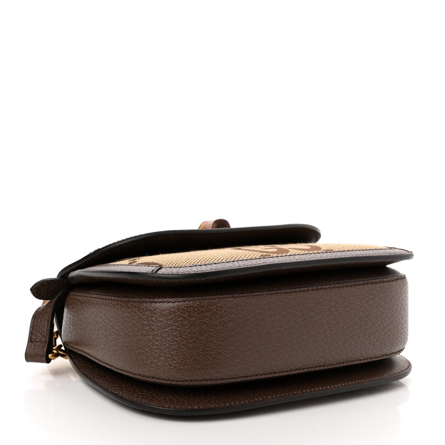 Monogram Jumbo GG Textured Dollar Calfskin Web Small Bamboo 1947 Top Handle Bag Camel Ebony New Acero
