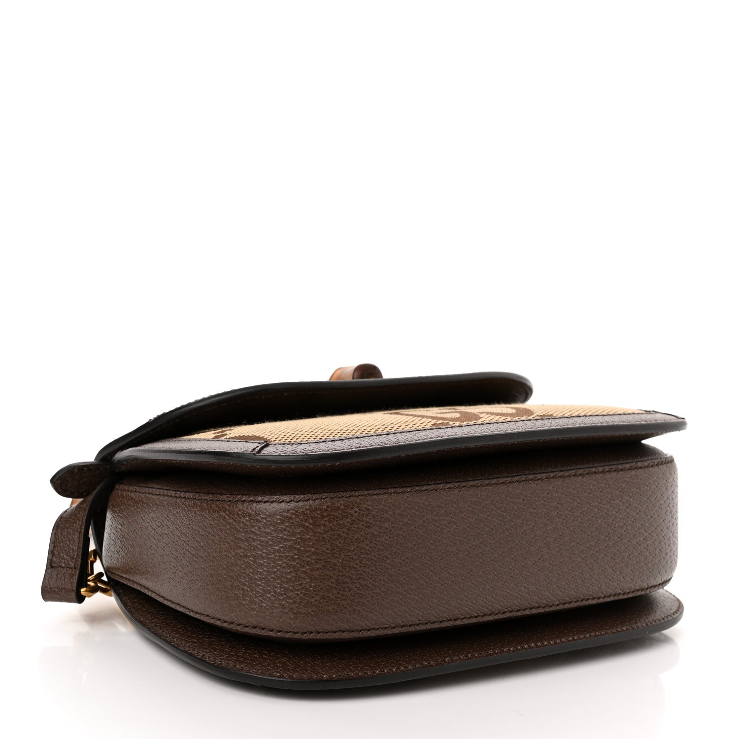 Gucci Monogram Jumbo GG Textured Dollar Calfskin Web Small Bamboo 1947 Top Handle Bag Camel Ebony New Acero 5 of 10