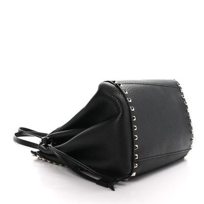 Valentino Garavani VALENTINO GARAVANI Grained Calfskin Rockstud Double Handle Cinch Tote Black 4 of 10