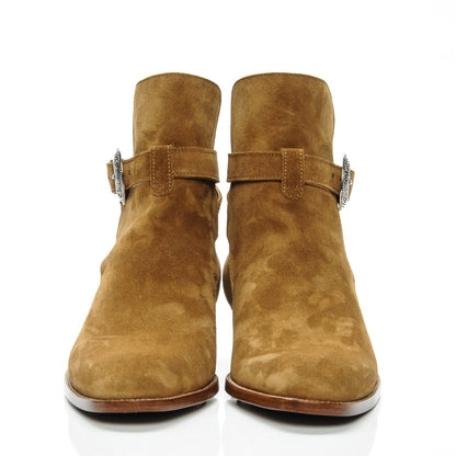 Saint Laurent Mens Suede Hedi Western Buckle Ankle Boots 41 Tan 2 of 7