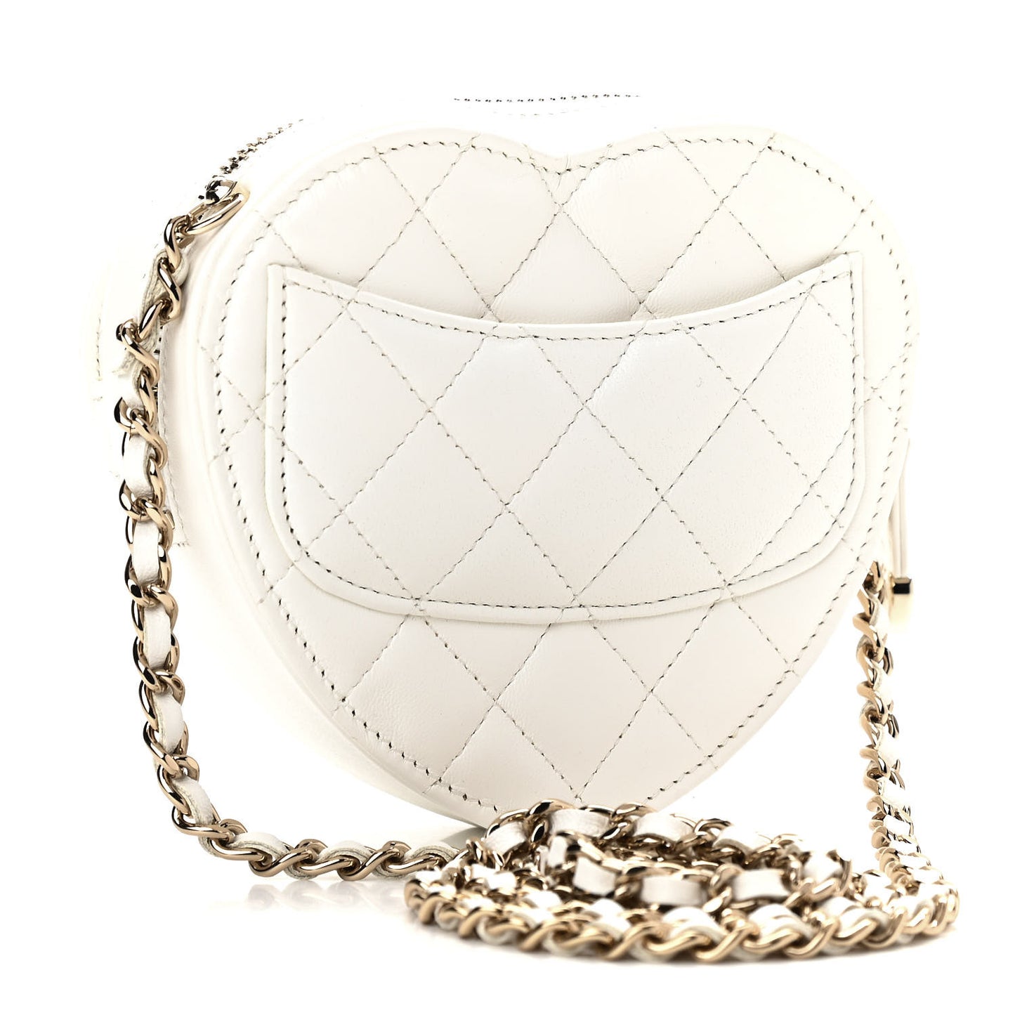 Lambskin Quilted CC In Love Heart Clutch With Chain White