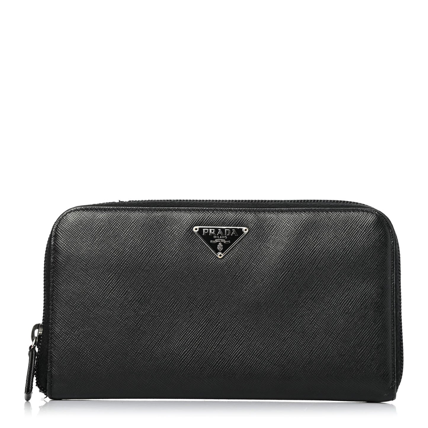 Saffiano Triangle Zip Around Wallet Black