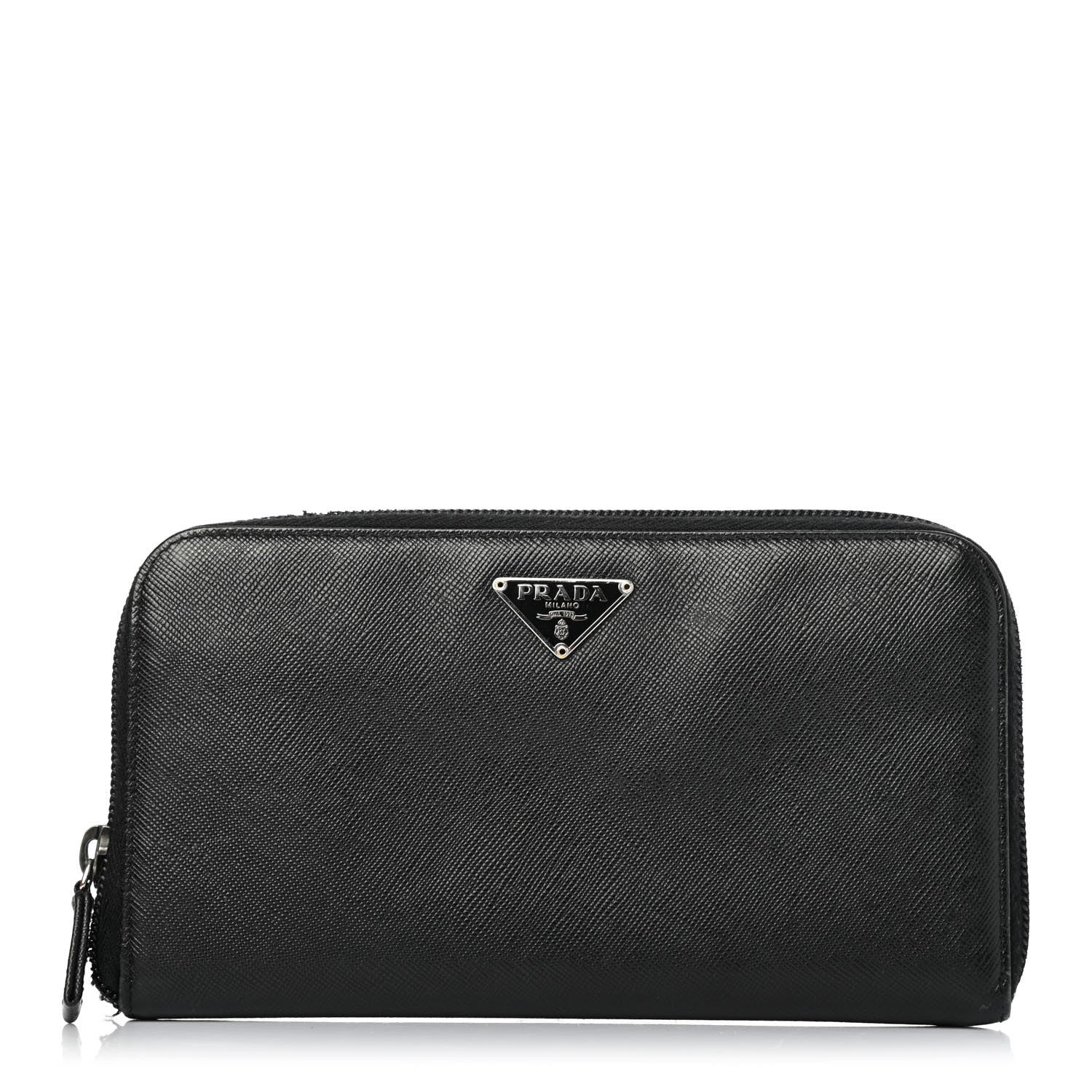 Prada Saffiano Triangle Zip Around Wallet Black 1 of 4