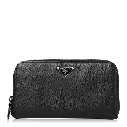 Prada Saffiano Triangle Zip Around Wallet Black 1 of 4