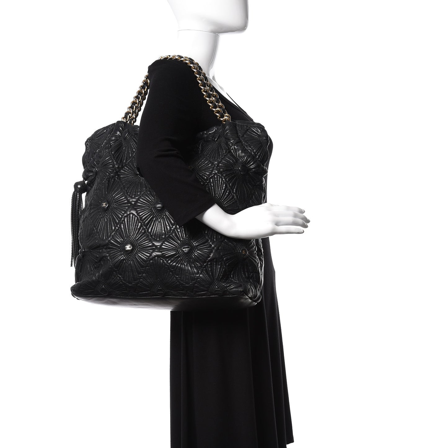 Calfskin Embroidered Ca D'Oro Tote Black