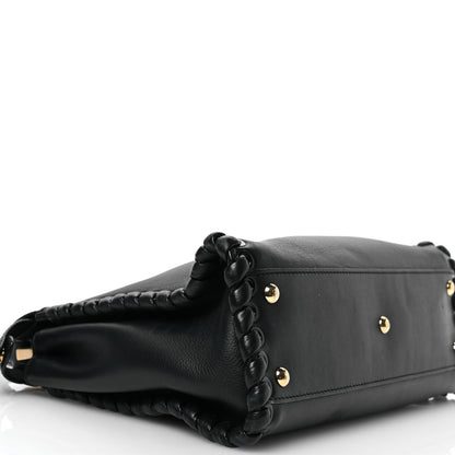 Fendi Vitello Seta Lace Up Medium Peekaboo Iconic Satchel Black 9 of 12