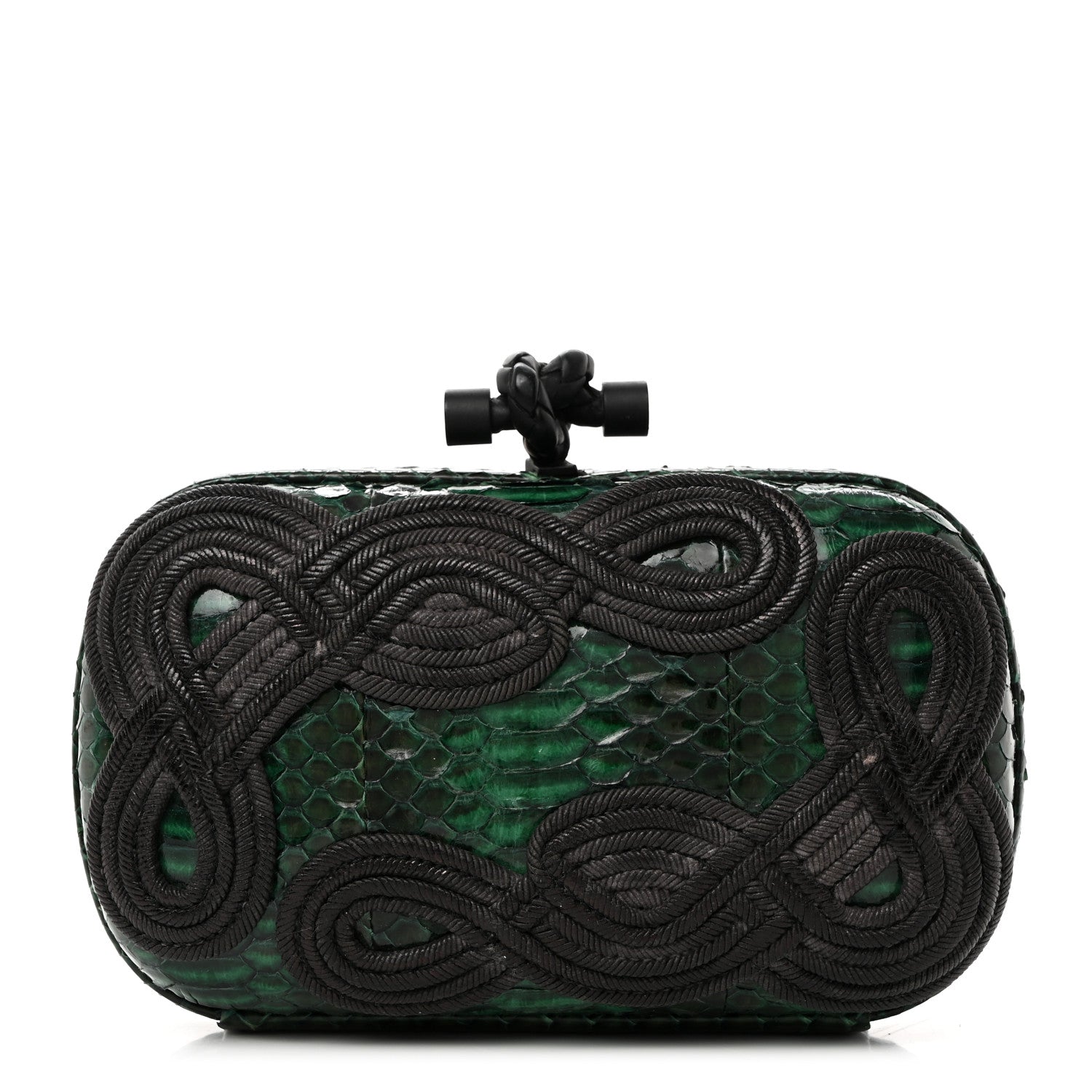 Bottega Veneta Snakeskin Passamaneria Woven Knot Clutch Emerald 1 of 6