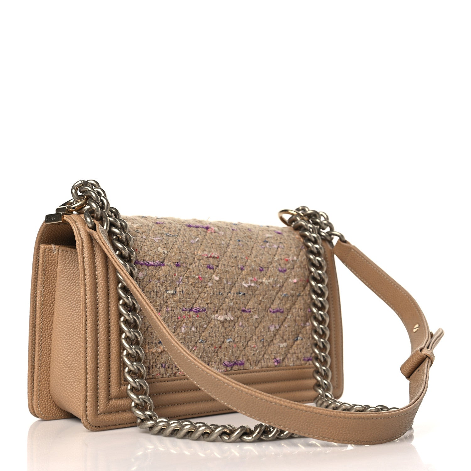 Chanel Calfskin Tweed Medium Boy Flap Dark Beige 3 of 9