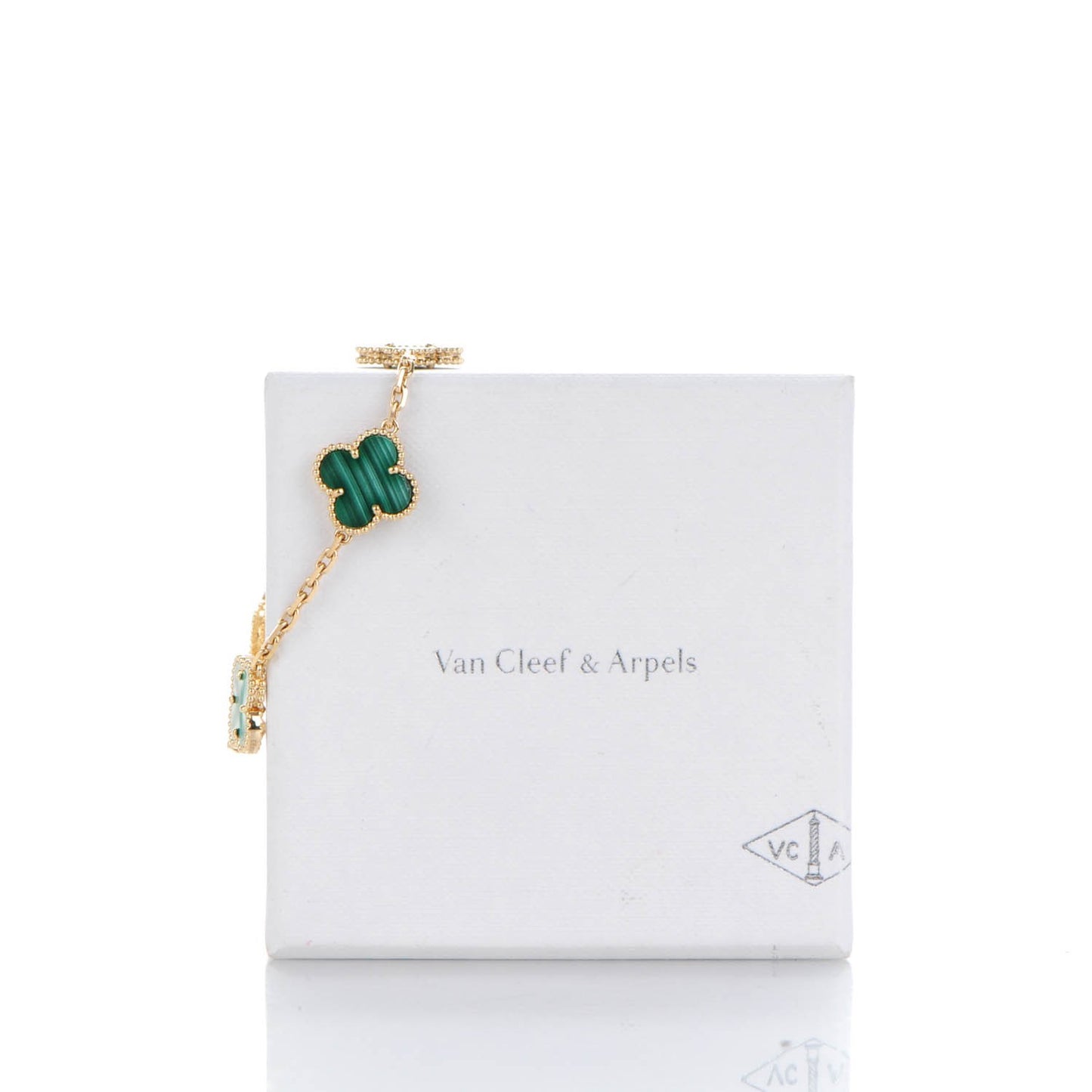 18K Yellow Gold Malachite 5 Motifs Vintage Alhambra Bracelet