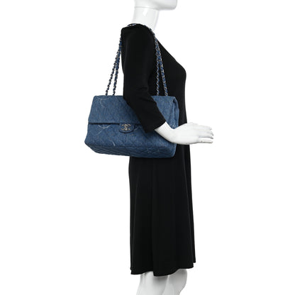 Chanel Denim Quilted CC Print Jumbo Single Flap Blue 2 of 10