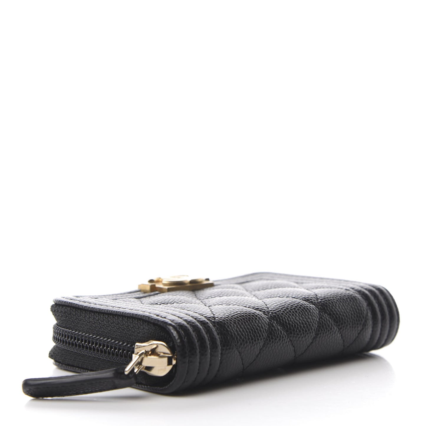 Caviar Quilted Boy Zip Around Coin Purse Wallet Black