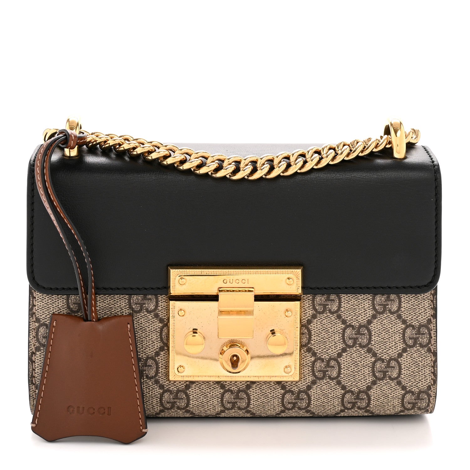 Gucci GG Supreme Monogram Calfskin Small Padlock Shoulder Bag Beige Black Cuir 1 of 13