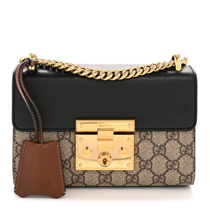 Gucci GG Supreme Monogram Calfskin Small Padlock Shoulder Bag Beige Black Cuir 1 of 13