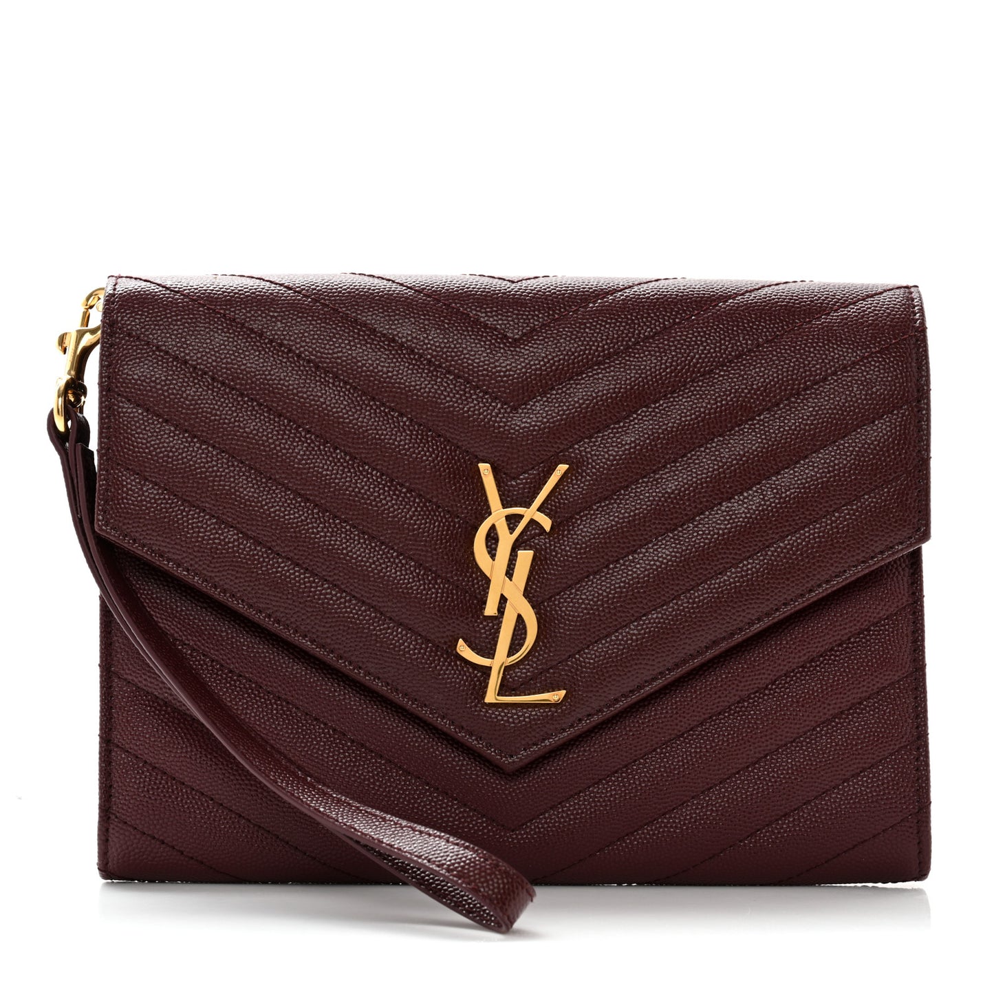 Grain De Poudre Matelasse Chevron Monogram Envelope Clutch Rouge Legion