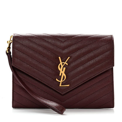 Saint Laurent Grain De Poudre Matelasse Chevron Monogram Envelope Clutch Rouge Legion 1 of 10