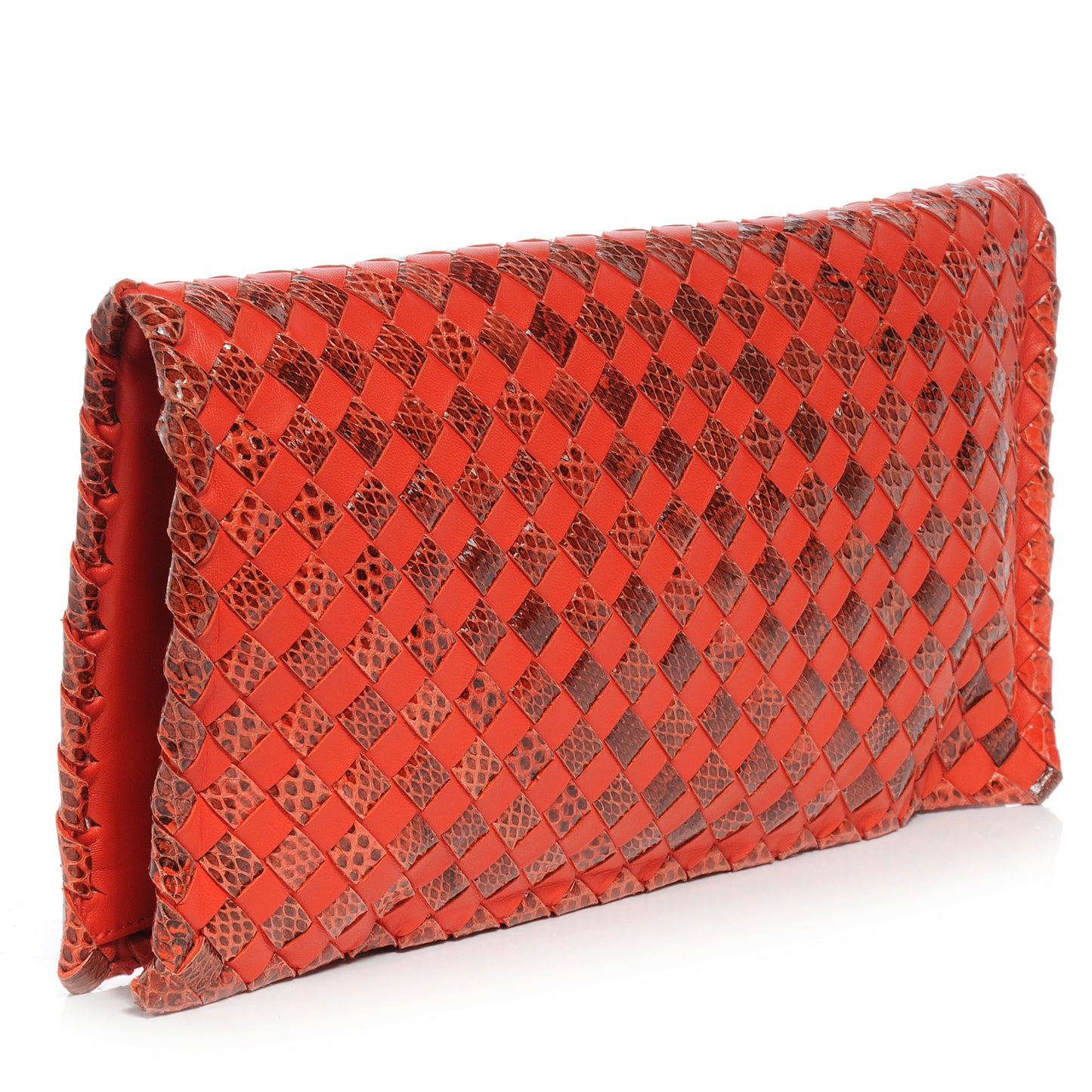 Snakeskin Intrecciato Turnlock Clutch Fire Red