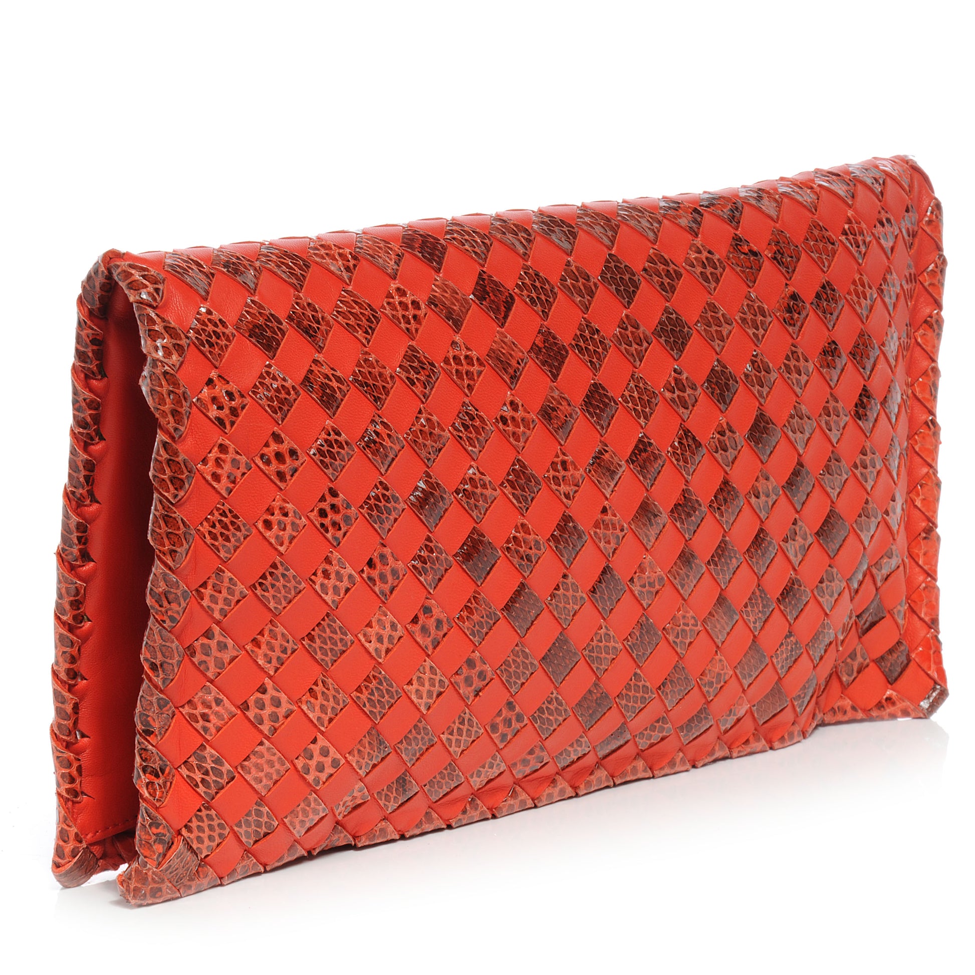 Bottega Veneta Snakeskin Intrecciato Turnlock Clutch Fire Red 3 of 8