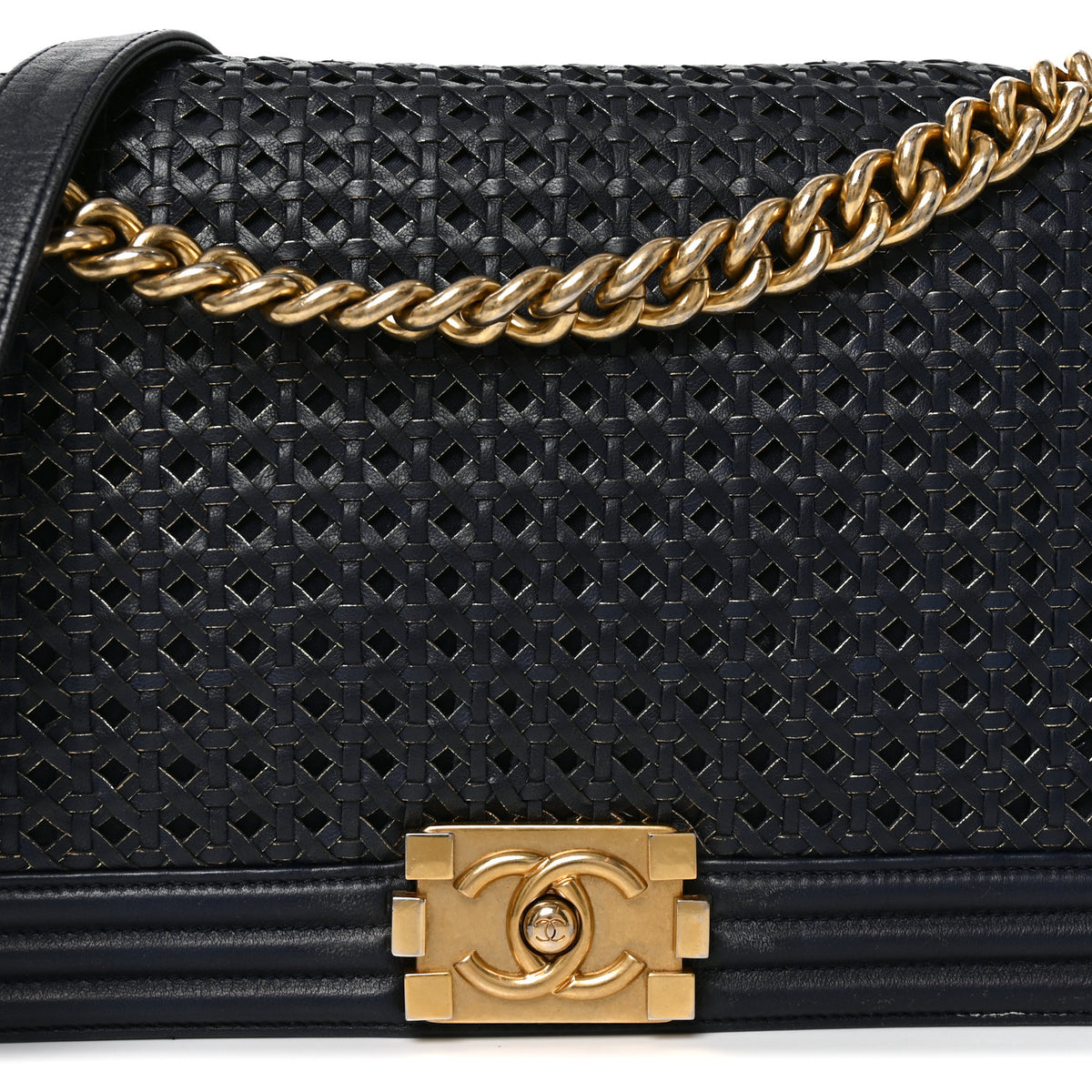 Chanel Braided Sheepskin Large Boy Flap Navy 7 of 9