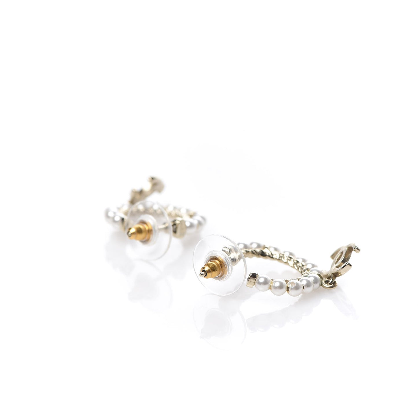Pearl Charms CC Hoop Earrings Gold