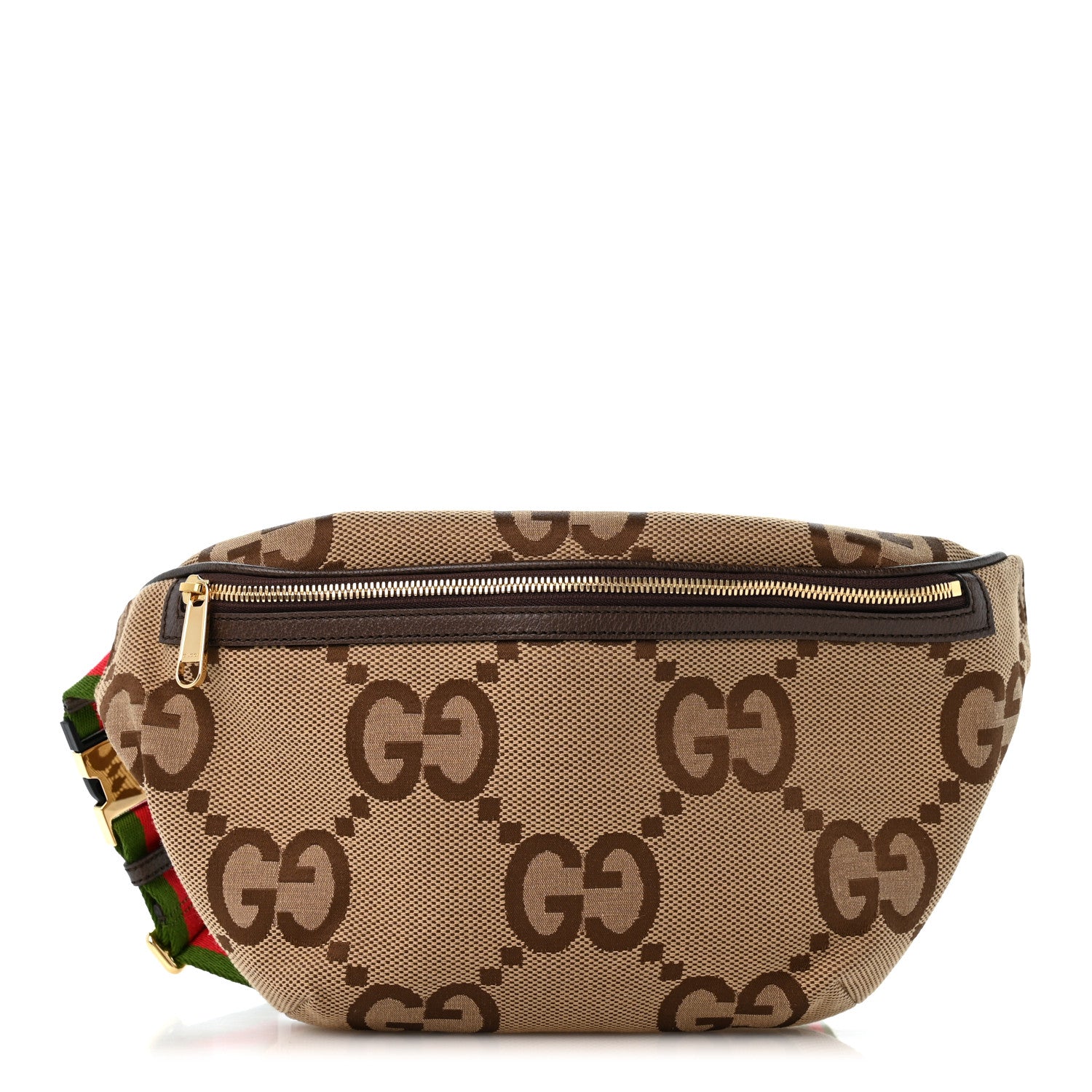 Gucci Monogram Jumbo GG Textured Dollar Calfskin Web Belt Bag Camel Ebony New Acero 1 of 11