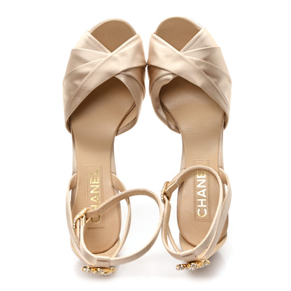 Chanel Satin Pearl Crystal Bow Pumps 40 Light Beige 2 of 10
