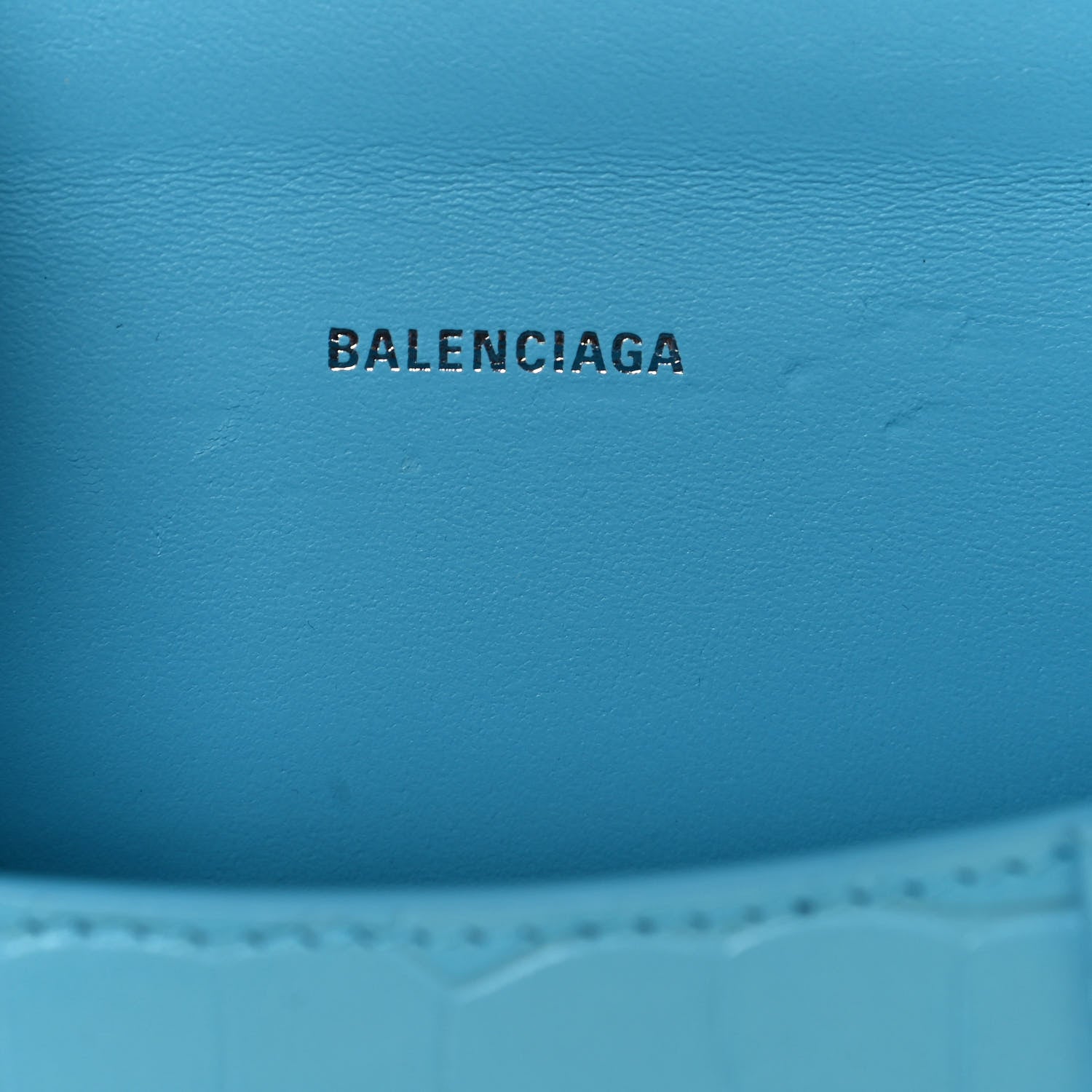 Balenciaga Shiny Calfskin Crocodile Embossed Hourglass Top Handle Bag XS Azur 6 of 9